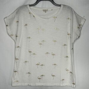 Fat Face Graphic T-shirt Gold Metallic Flamingos Sz‎ 12